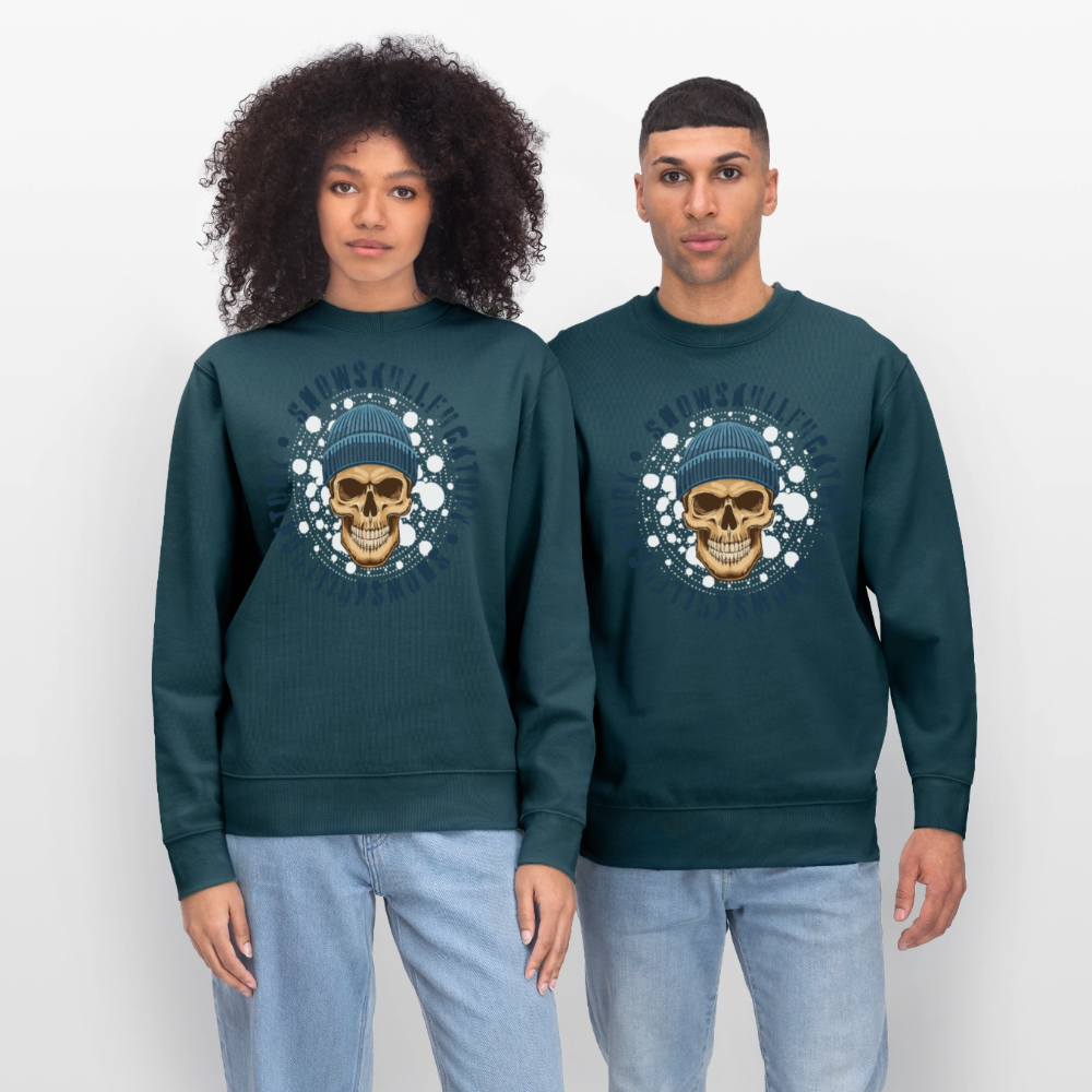 Unisex Bio-Sweatshirt mit SNOWSKULL PRINT - Dunkles Petrol