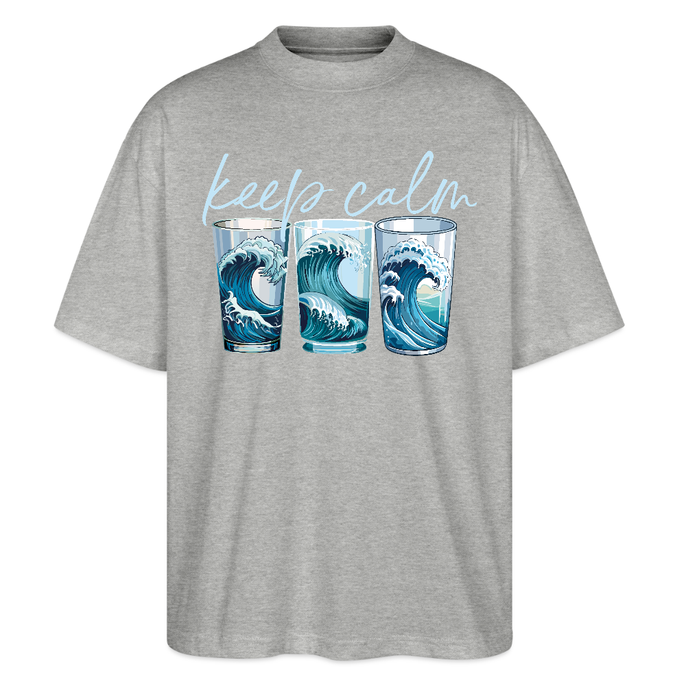 Oversized Unisex Bio T-Shirt mit KEEP CALM PRINT - Grau meliert