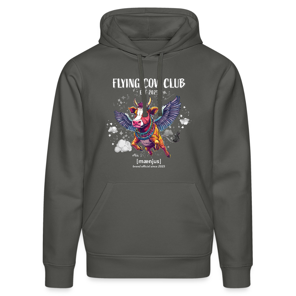Unisex Bio-Hoodie mit FLYING COW CLUB PRINT Vorderseite - Anthrazit