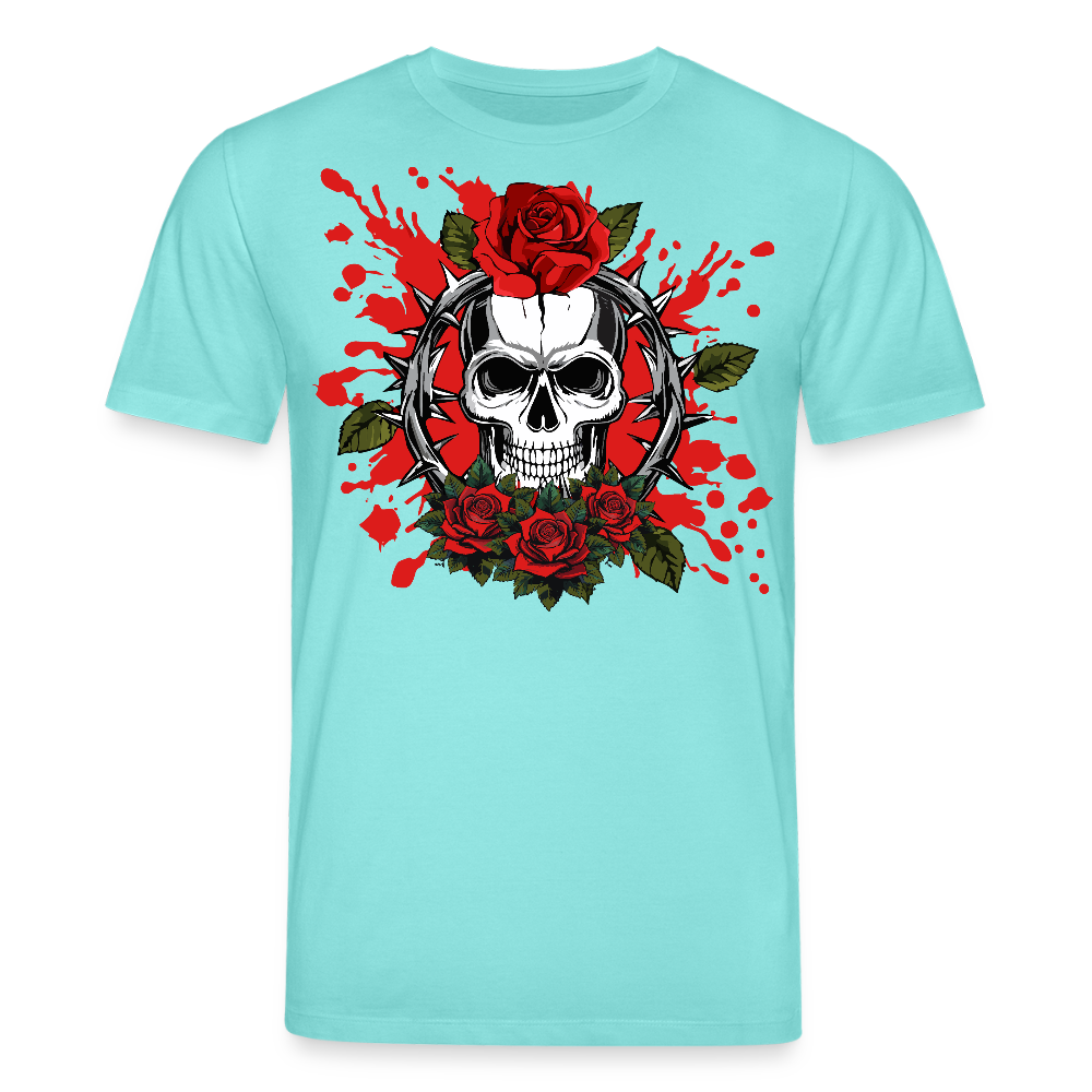 Unisex Bio-T-Shirt mit ROSEN SKULL PRINT Vorderseite - Poolblau