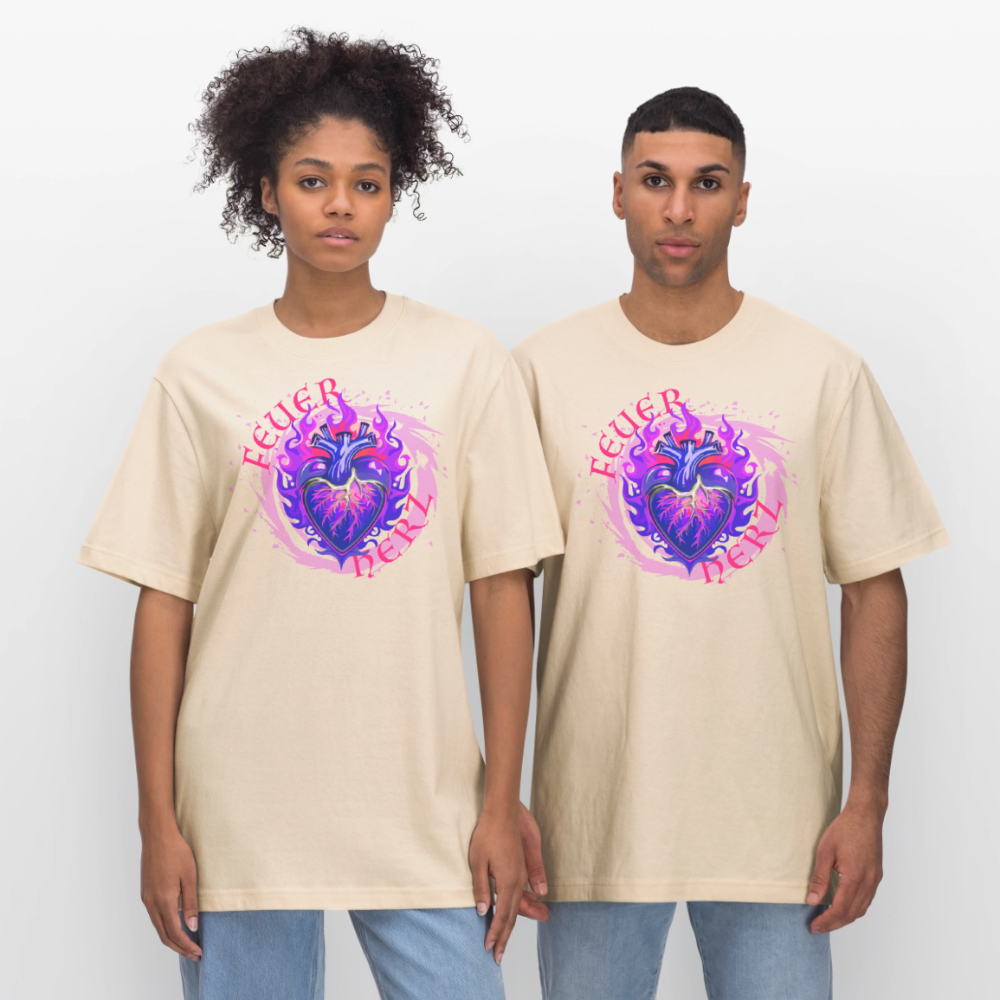 Unisex Bio-T-Shirt mit FEUERHERZ LILA PRINT - Weißgrau