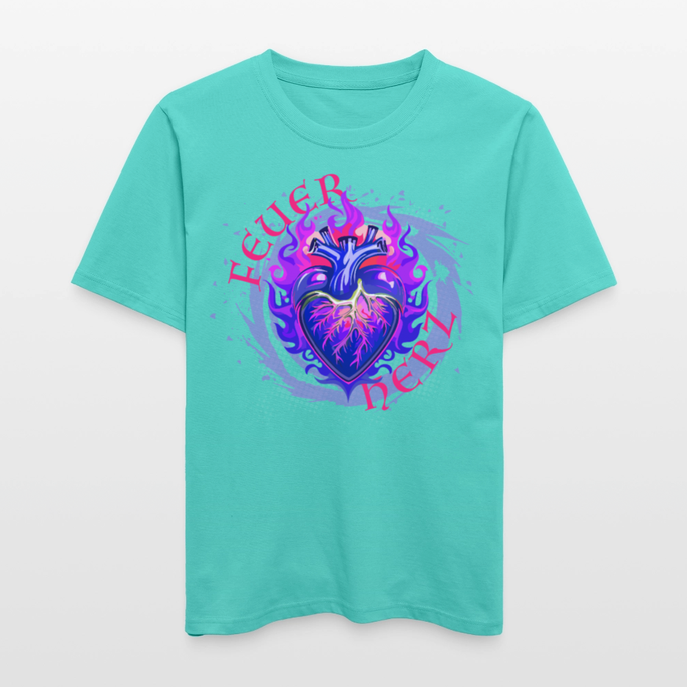 Unisex Bio-T-Shirt mit FEUERHERZ LILA PRINT - Poolblau