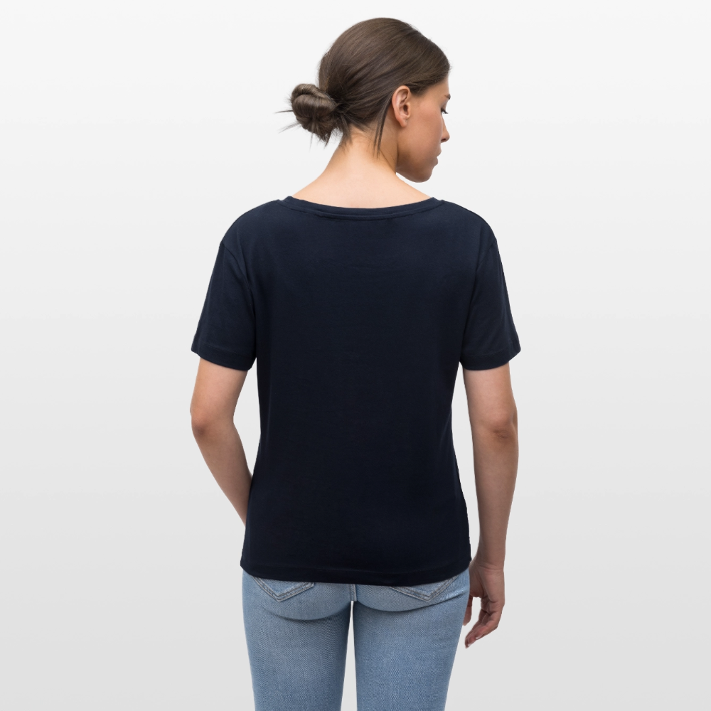 Rundhals Frauen Bio-T-Shirt mit DELICATEZZA SARDINE PRINT Vorderseite - Navy
