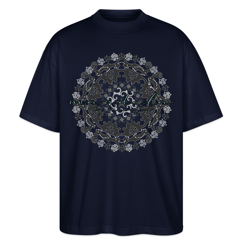 Oversized Unisex Bio T-Shirt mit BLACK MANDALA PRINT - Navy