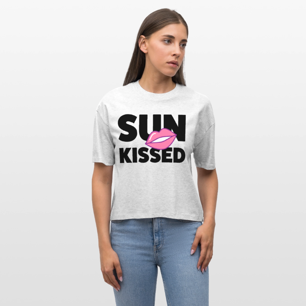 Frauen Boxy Bio-T-Shirt mit SUN KISSED PRINT - Weiß meliert