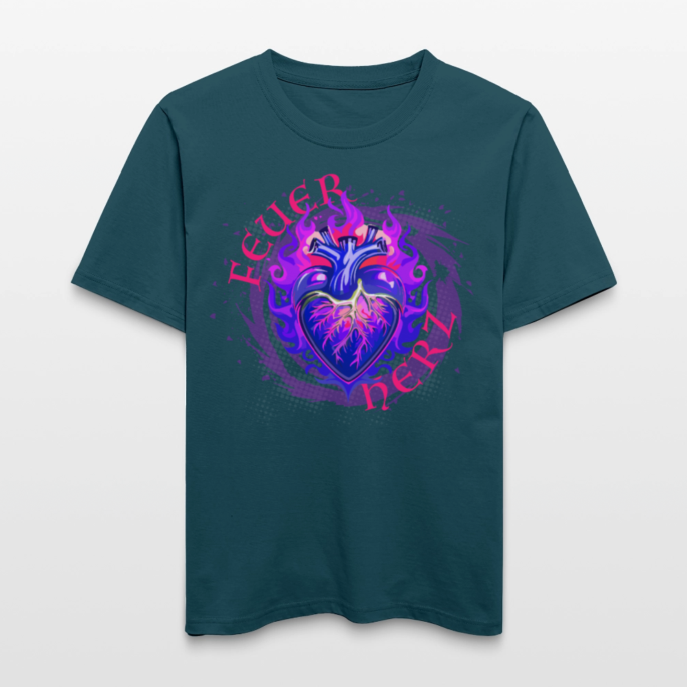 Unisex Bio-T-Shirt mit FEUERHERZ LILA PRINT - Dunkles Petrol