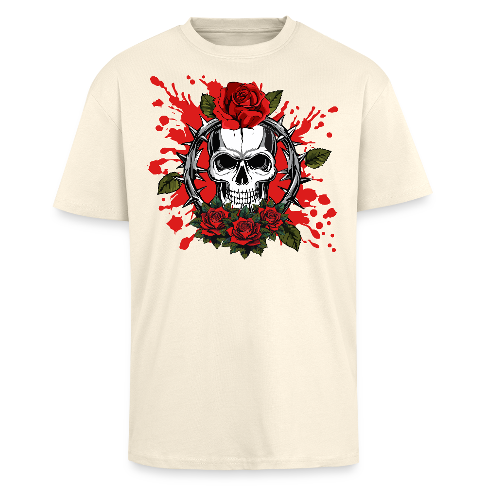 Heavy Oversize T-Shirt mit ROSENSKULL PRINT - Creme