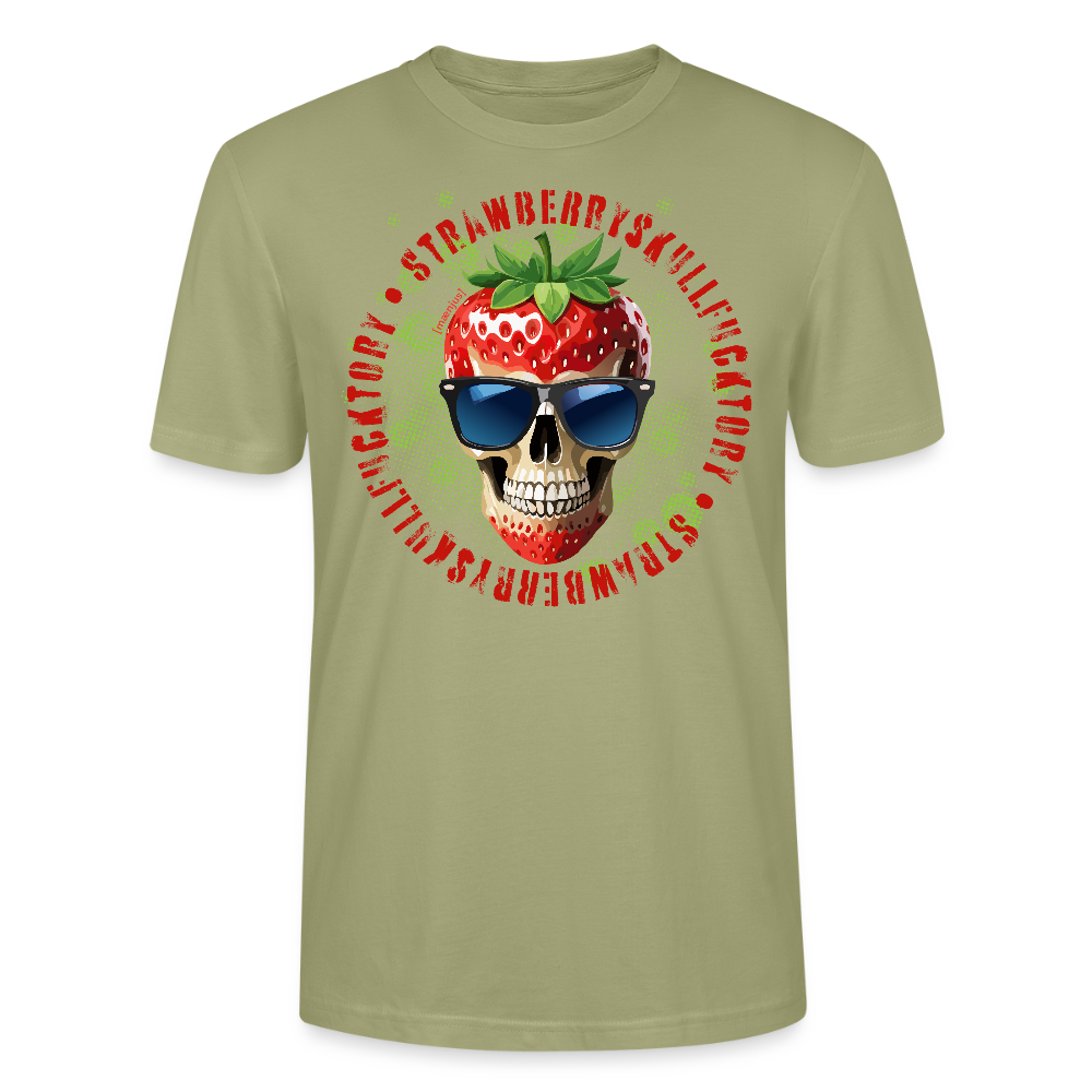 Unisex T-Shirt mit STRAWBERRY SKULL PRINT Vorderseite - Nebelgrün