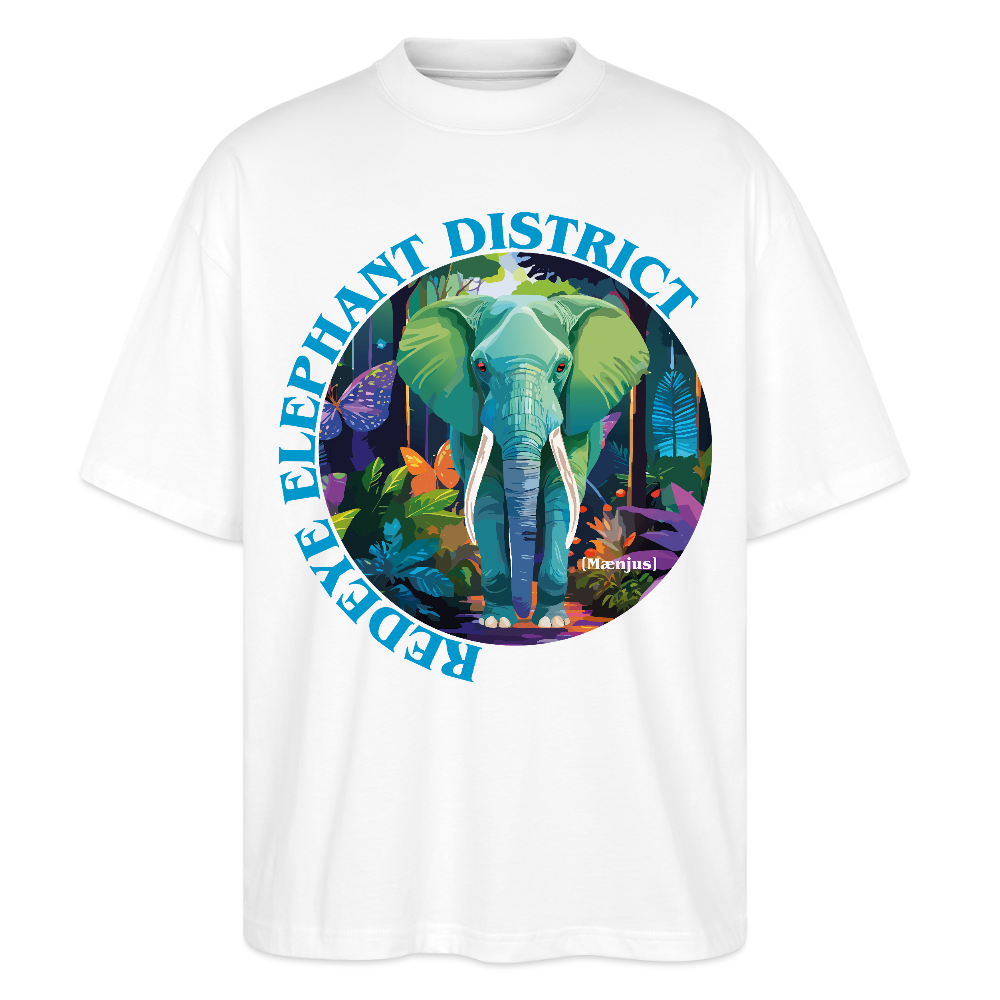 Oversized Unisex T-Shirt mit REDEYE ELEPHANT DISTRICT PRINT Vorderseite - Weiß