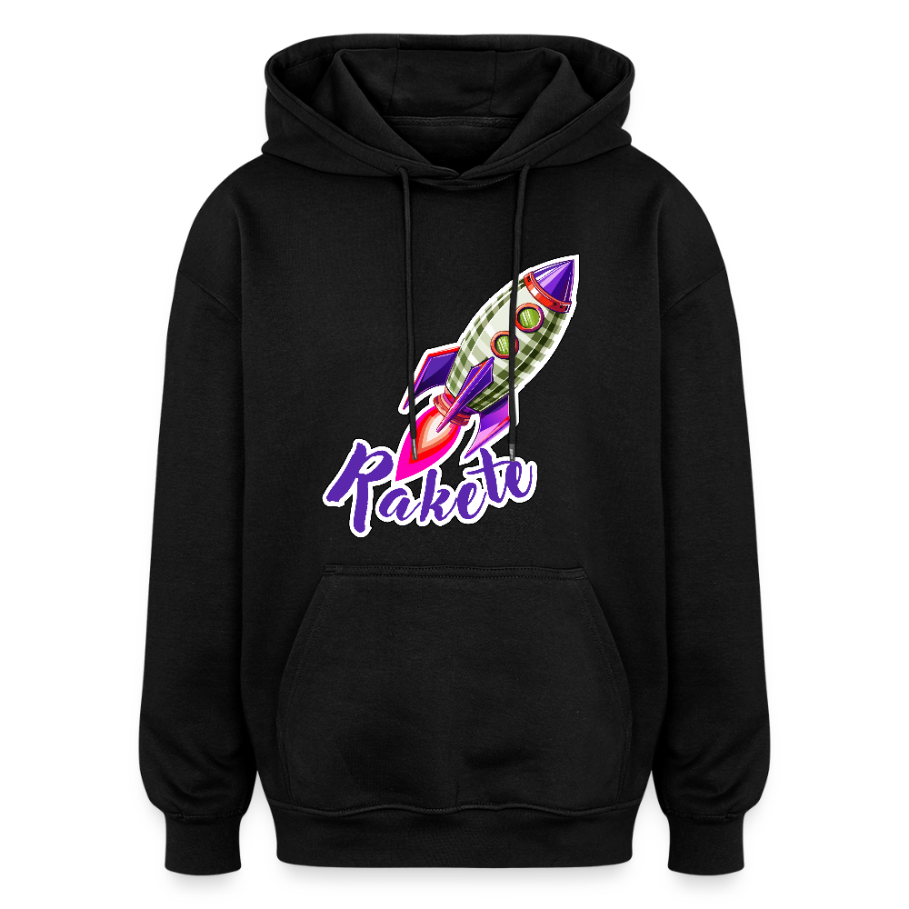 Oversized Unisex Hoodie mit RAKETE PRINT - Schwarz