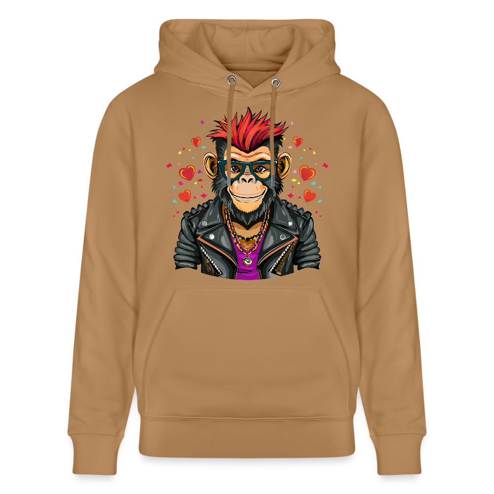 Unisex Hoodie mit MONKEY IN LOVE PRINT - Karamell 