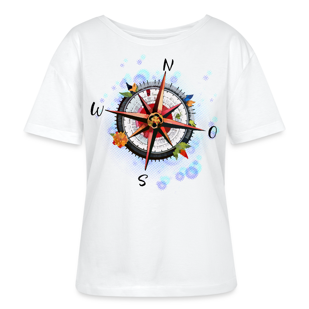 Frauen Rundhals T-Shirt mit WINDROSE PRINT - Weiß