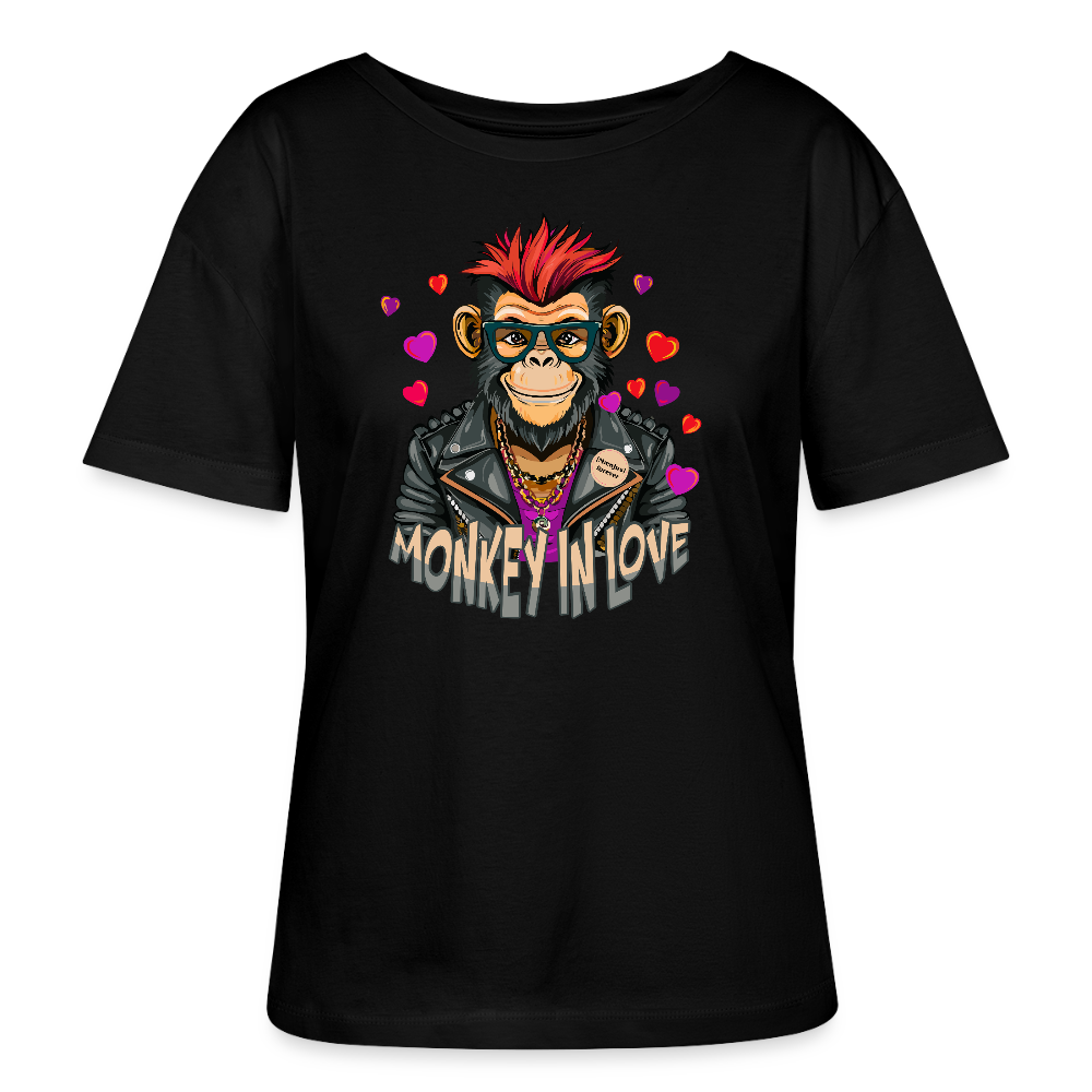 Frauen T-Shirt mit MONKEY IN LOVE PRINT - Schwarz
