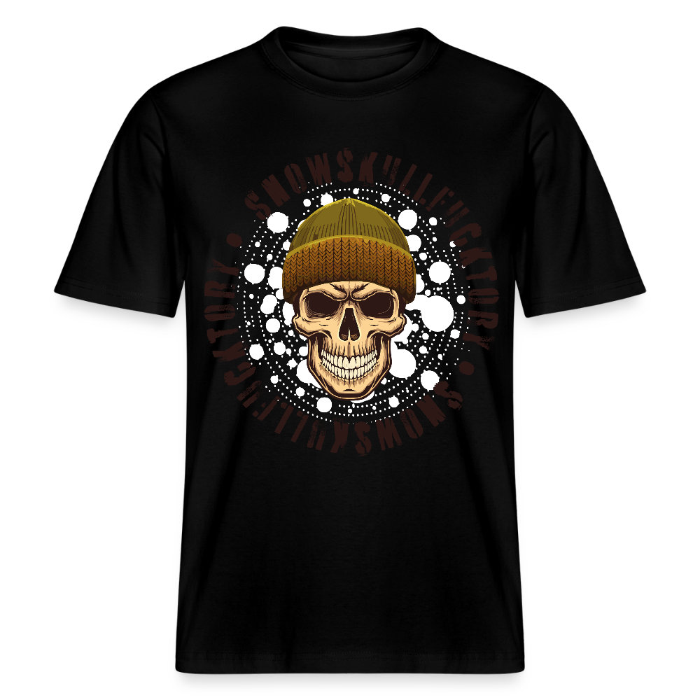 Relaxed Fit Unisex Bio-T-Shirt mit SNOWSKULL FUCKTORY PRINT Vorderseite - Schwarz