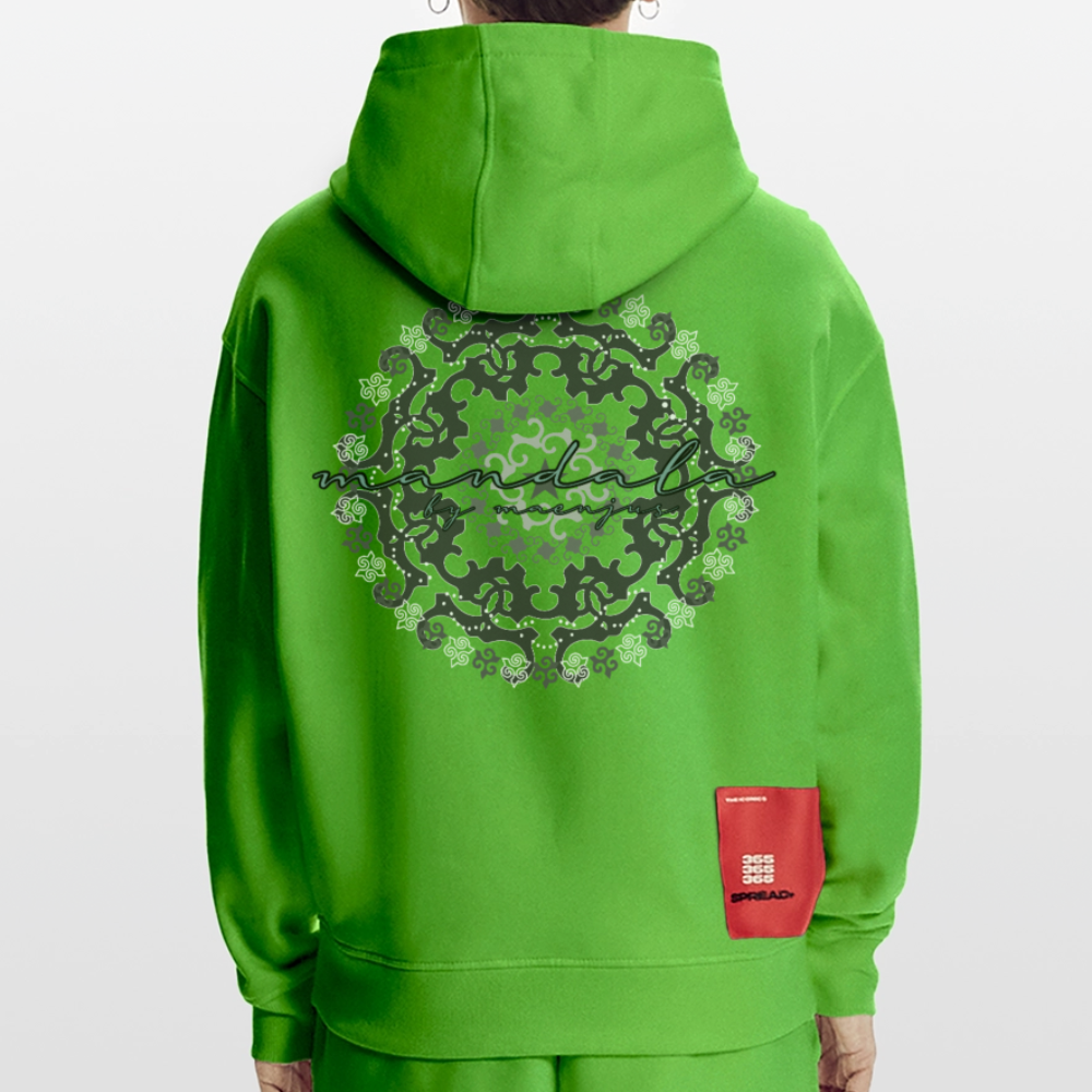 Heavyweight Oversized Organic Hoodie Made in EU mit Mandala Vibes Print - Apple Neon