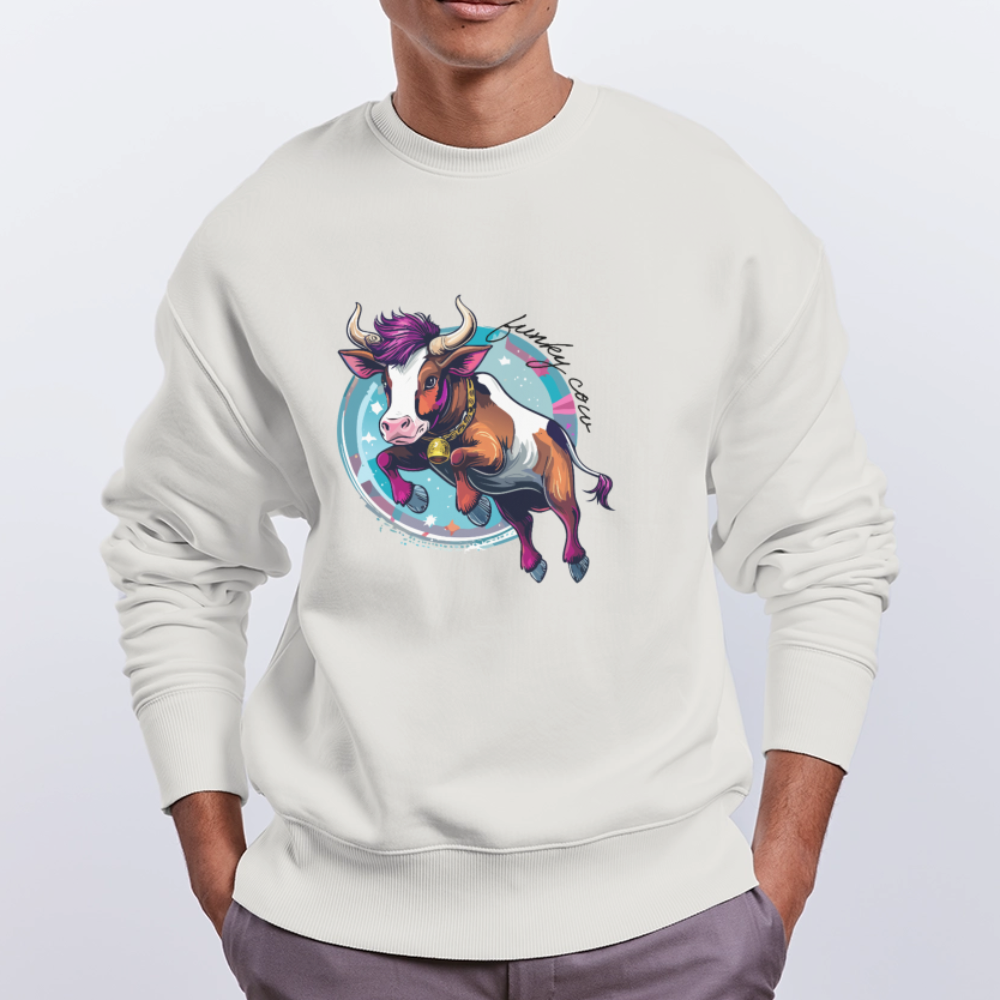 Unisex Oversize Pullover mit FUNKY COW PRINT - OFF WHITE