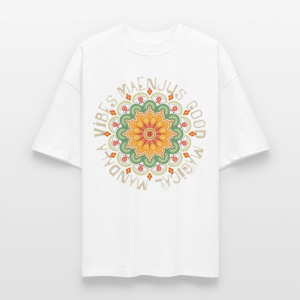 Oversized Unisex Bio T-Shirt mit MANDALA VIBES PRINT - Weiß