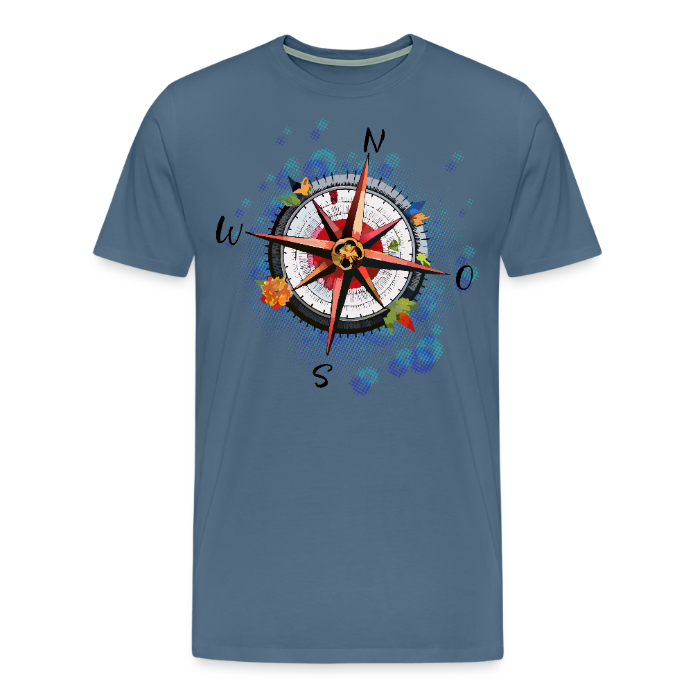 Männer Premium T-Shirt mit WINDROSE PRINT - Blaugrau