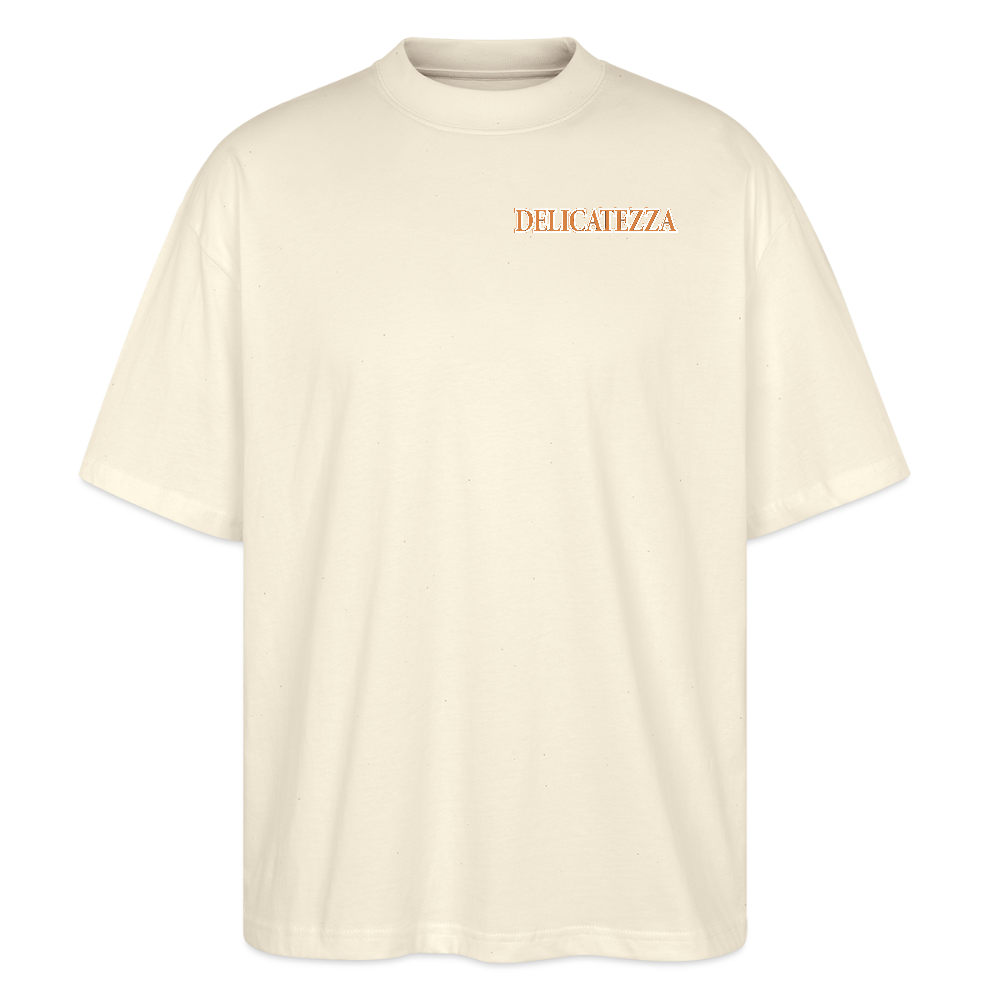 Oversized Unisex T-Shirt mit DELICATEZZA SARDINE PRINT Vorder- und Rückseite - Weißgrau