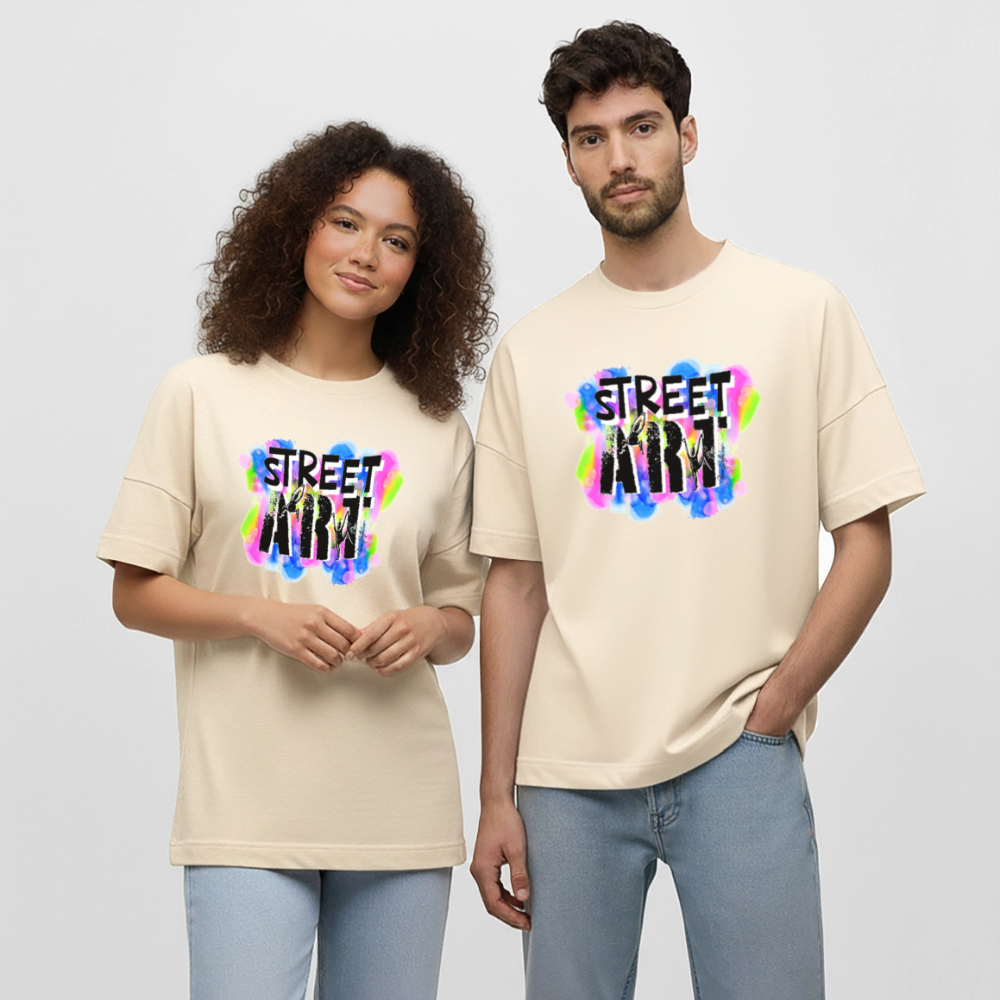 Oversized Unisex Bio T-Shirt mit STREET ART PRINT - Weißgrau