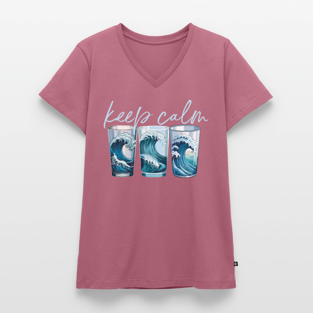 Frauen Bio-T-Shirt mit V-Ausschnitt mit KEEP CALM PRINT - Mauve