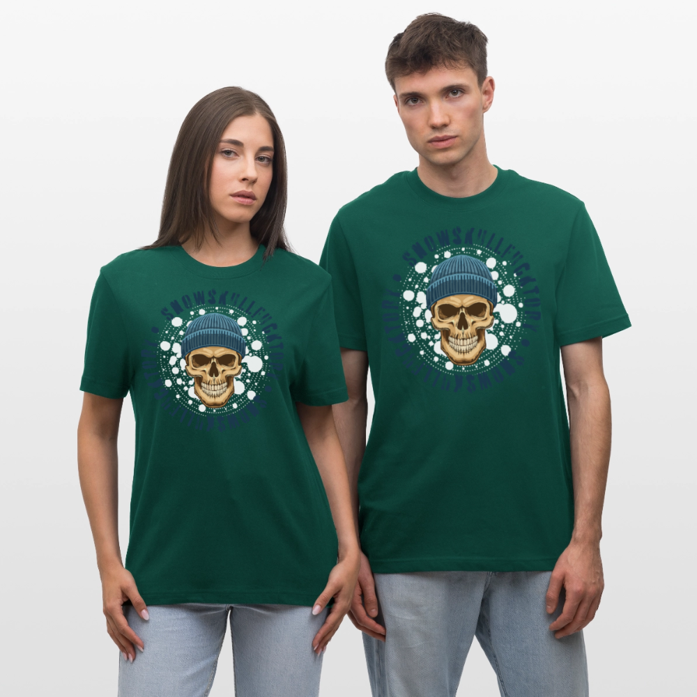 Relaxed Fit Unisex Bio-T-Shirt mit SNOWSKULL FUCKTORY PRINT Vorderseite - Forest