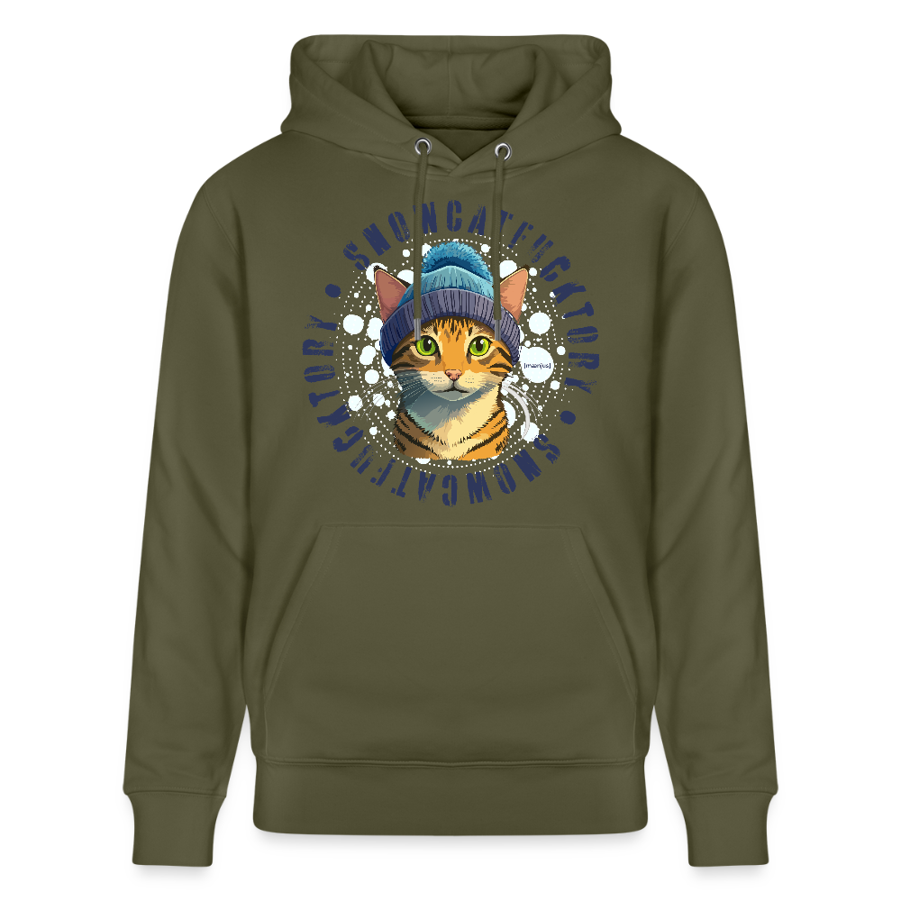 SUnisex Bio-Hoodie mit SNOWCATFUCKTORYPRINT - Khaki Grün