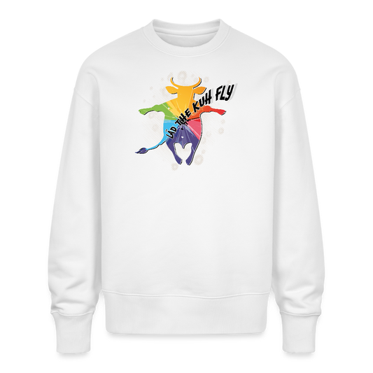 Unisex Oversize Pullover mit LÄS THE KUH FLY PRINT - Weiß