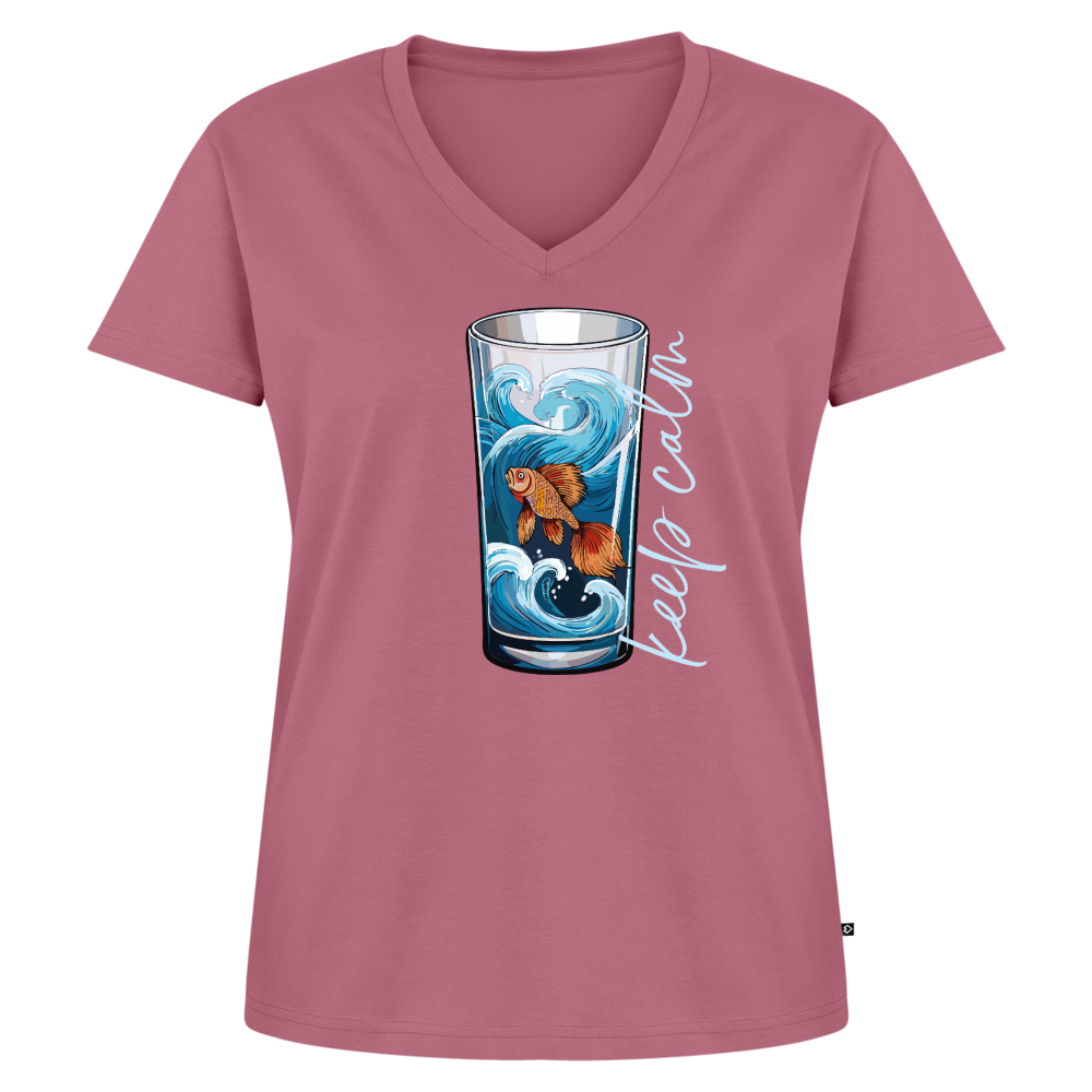 Frauen Bio-T-Shirt mit V-Ausschnitt mit KEEP CALM PRINT - Mauve