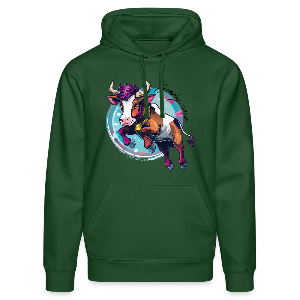 Unisex Bio-Hoodie mit FUNKY COW PRINT Vorderseite - Flaschengrün