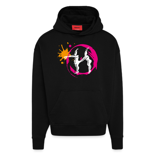 Heavyweight Oversized Organic Hoodie mit ES ESKALIERT EH  PRINT - SOLID BLACK