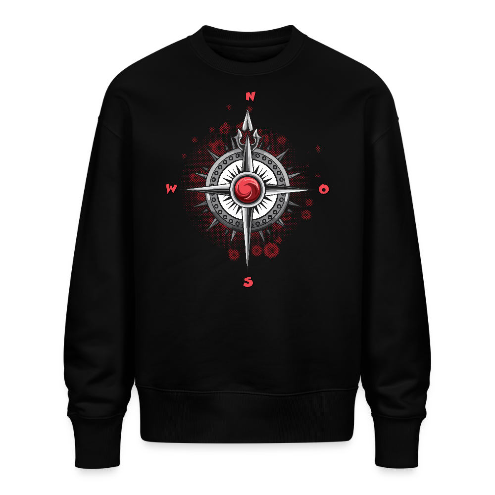 Unisex Oversize Pullover mit WINDROSE PRINT - Schwarz