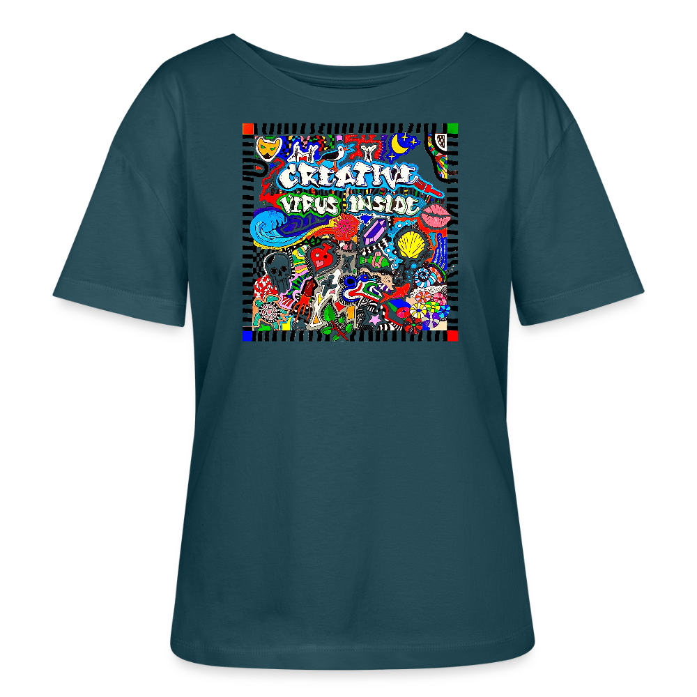 Relaxed Rundhals Frauen Bio-T-Shirt mit CREATIVE VIRUS INSIDE PRINT - Dunkles Petrol