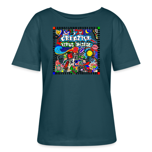Relaxed Rundhals Frauen Bio-T-Shirt mit CREATIVE VIRUS INSIDE PRINT - Dunkles Petrol