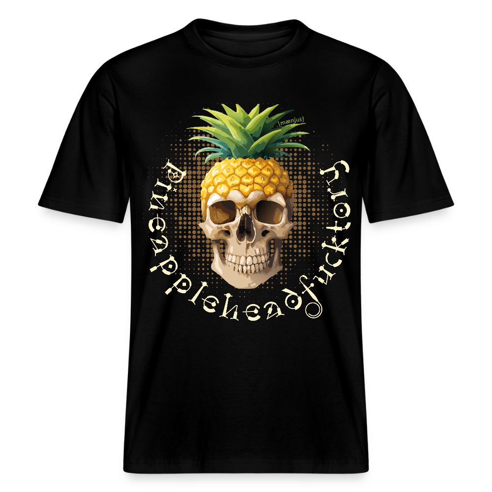 Relaxed Fit Unisex Bio-T-Shirt mit PINEAPPLE SKULL PRINT Vorderseite - Schwarz
