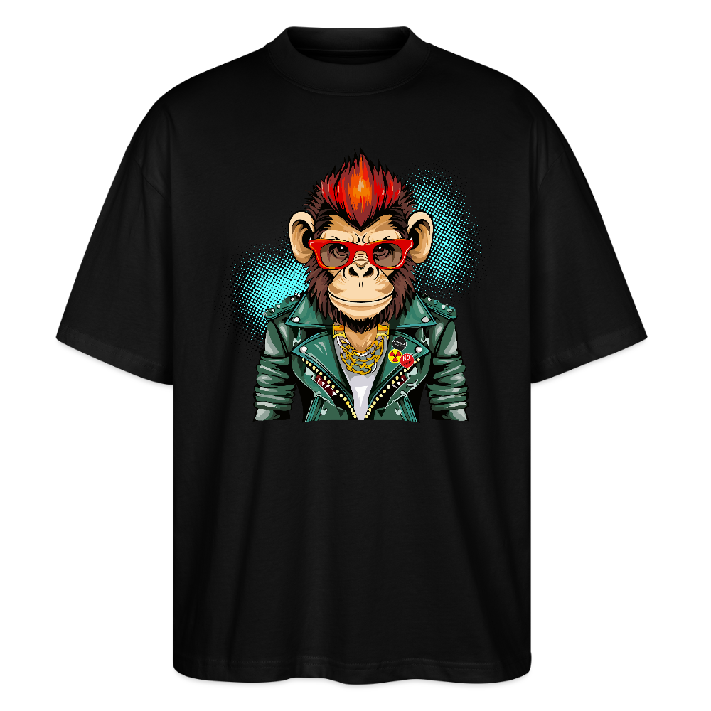 Oversized Unisex T-Shirt mit MONKEY PRINT - Schwarz