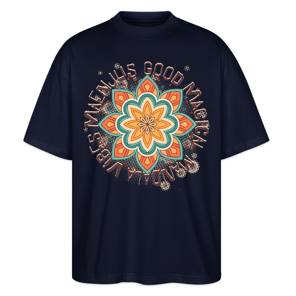 Oversized Unisex Bio T-Shirt mit MANDALA VIBES PRINT - Navy