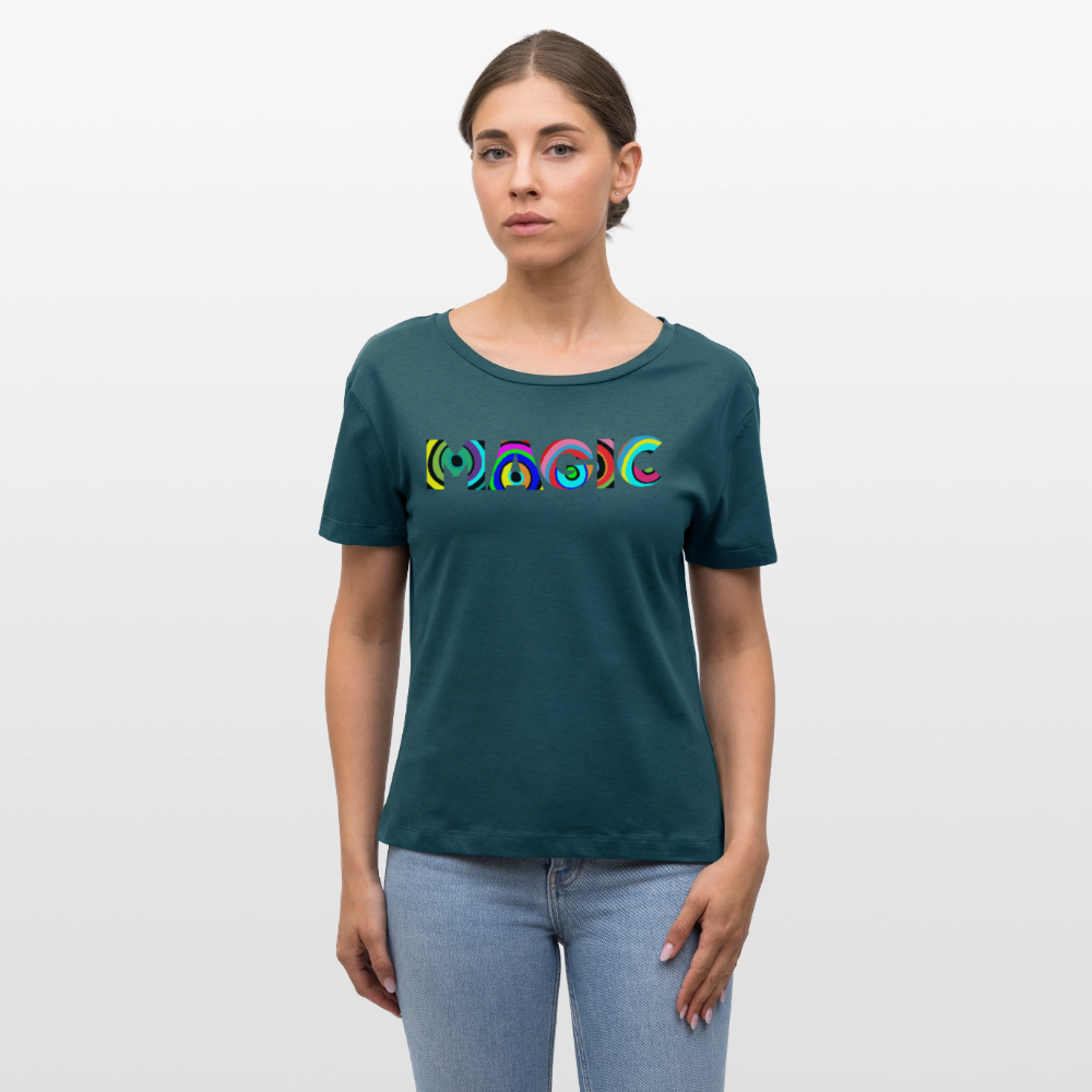 Frauen T-Shirt mit MAGIC PRINT - Dunkles Petrol