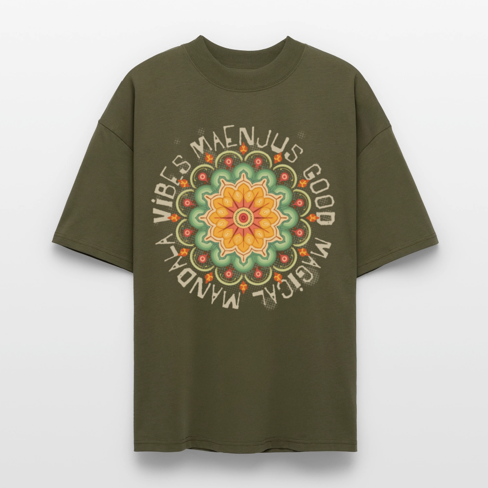 Oversized Unisex Bio T-Shirt mit MANDALA VIBES PRINT - Khaki