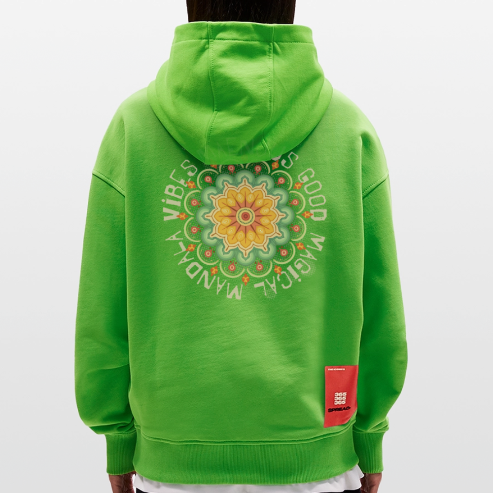 Heavyweight Oversized Organic Hoodie Made in EU mit Mandala Vibes Print - Apple Neon