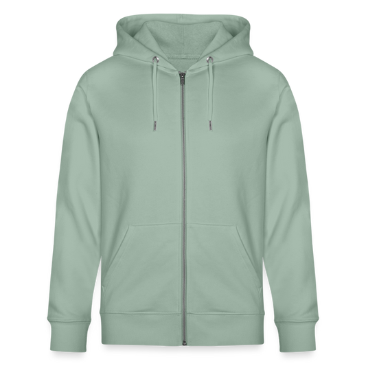 Unisex Bio-Kapuzenjacke mit DELICATEZZA PRINT Rückseite - Helles Graugrün