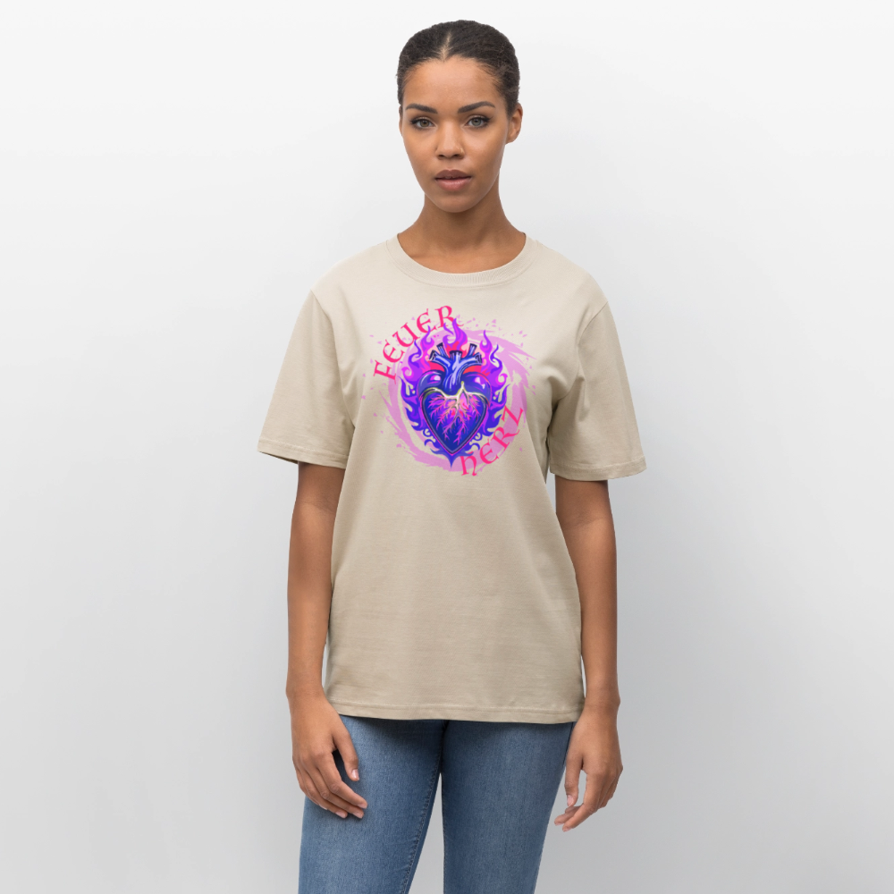 Unisex Bio-T-Shirt mit FEUERHERZ LILA PRINT - Weißgrau