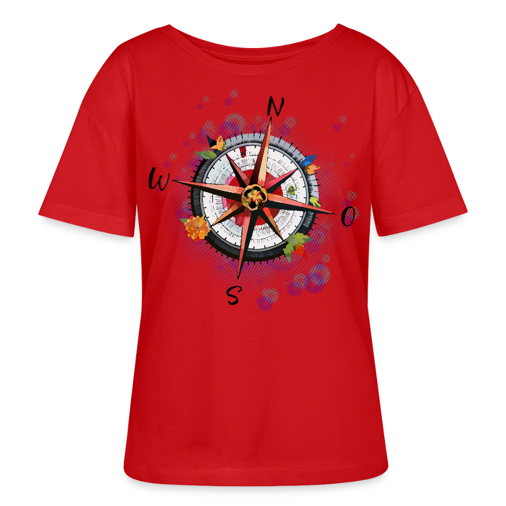 Frauen Rundhals T-Shirt mit WINDROSE PRINT - Rot