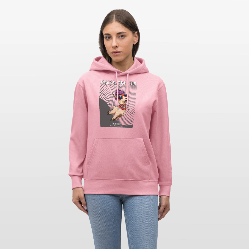 Unisex Bio-Hoodie mit FUNKY ALPAKA CLUB PRINT Vorderseite - Lila Traum