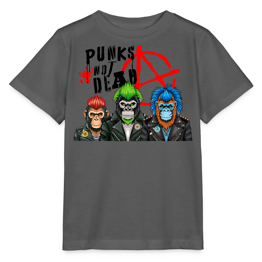 MNJS KIDS Bio T-Shirt mit PUNKS NOT DEAD PRINT - Anthrazit