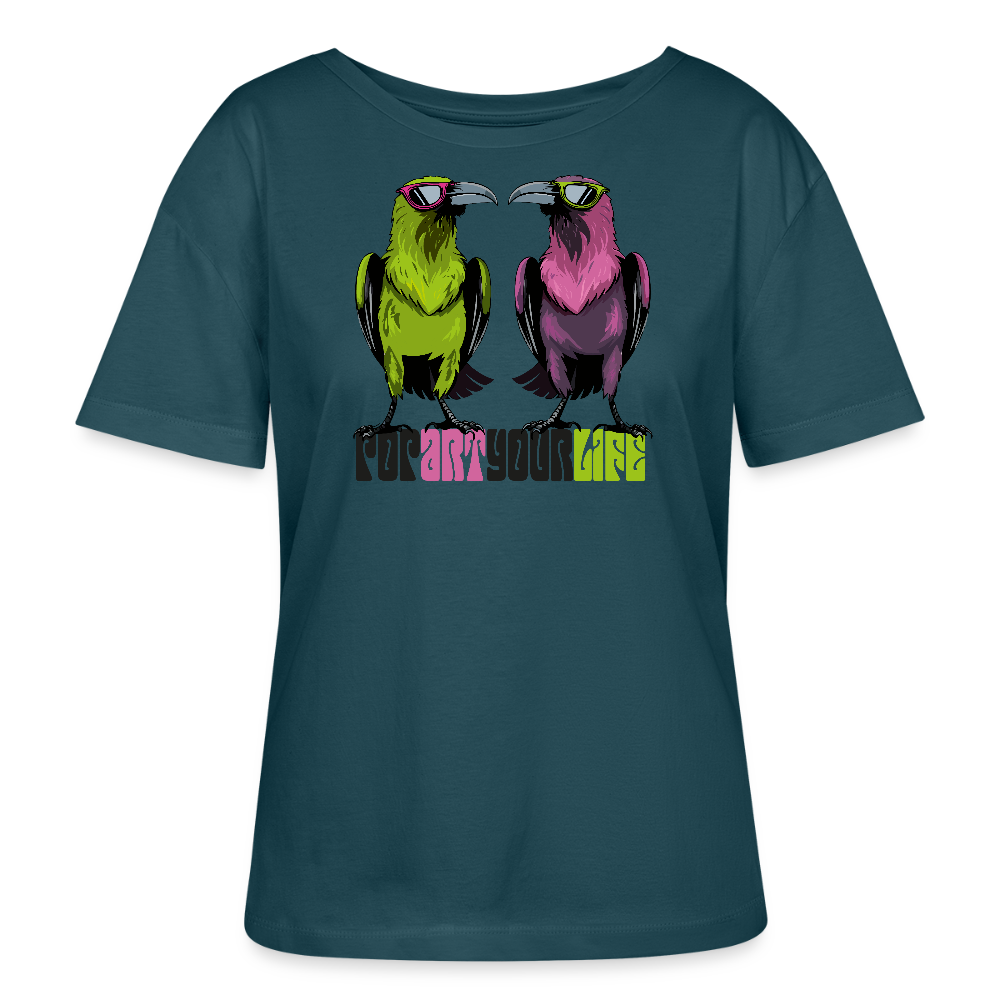 Frauen T-Shirt mit POPART YOUR LIFE PRINT - Dunkles Petrol