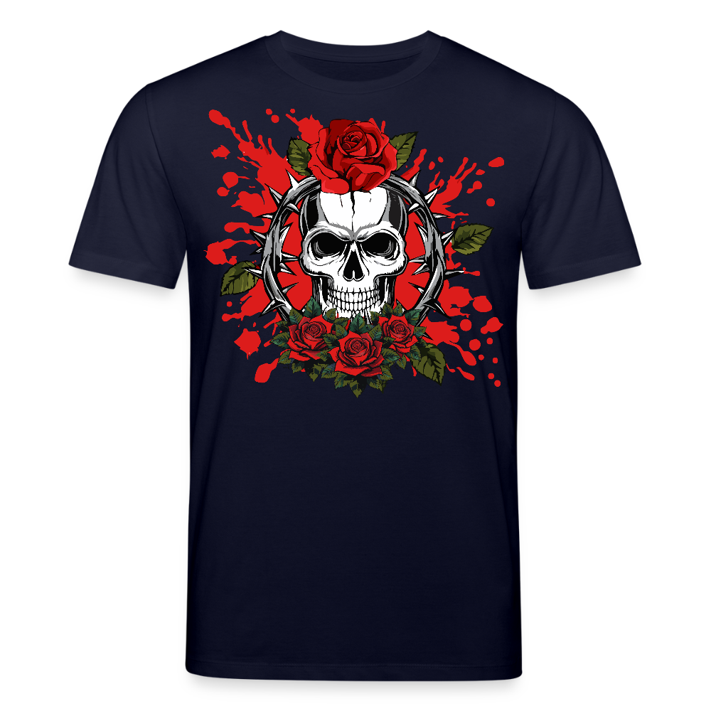 Unisex Bio-T-Shirt mit ROSEN SKULL PRINT Vorderseite - Navy