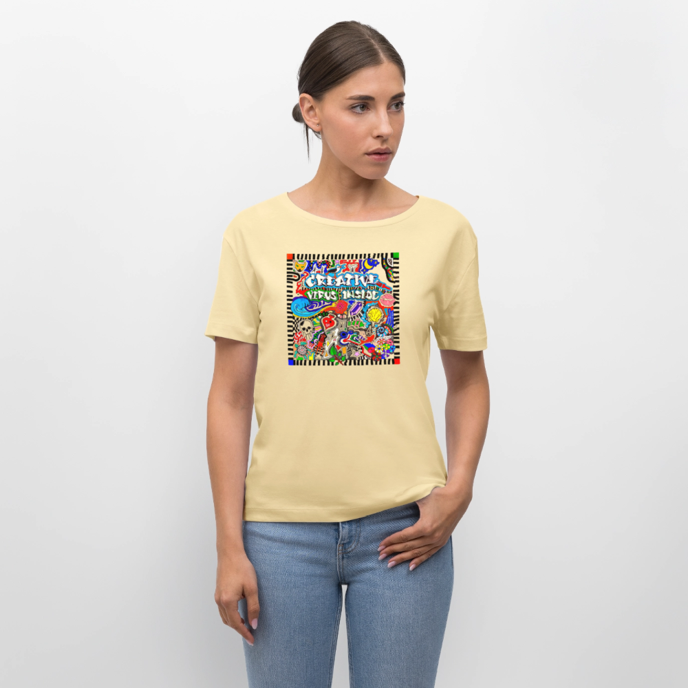 Relaxed Rundhals Frauen Bio-T-Shirt mit CREATIVE VIRUS INSIDE PRINT - Creme