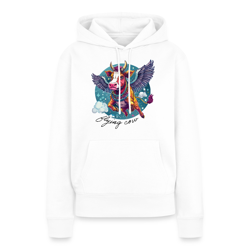 Frauen Premium Hoodie mit FLYING COW PRINT - Weiß