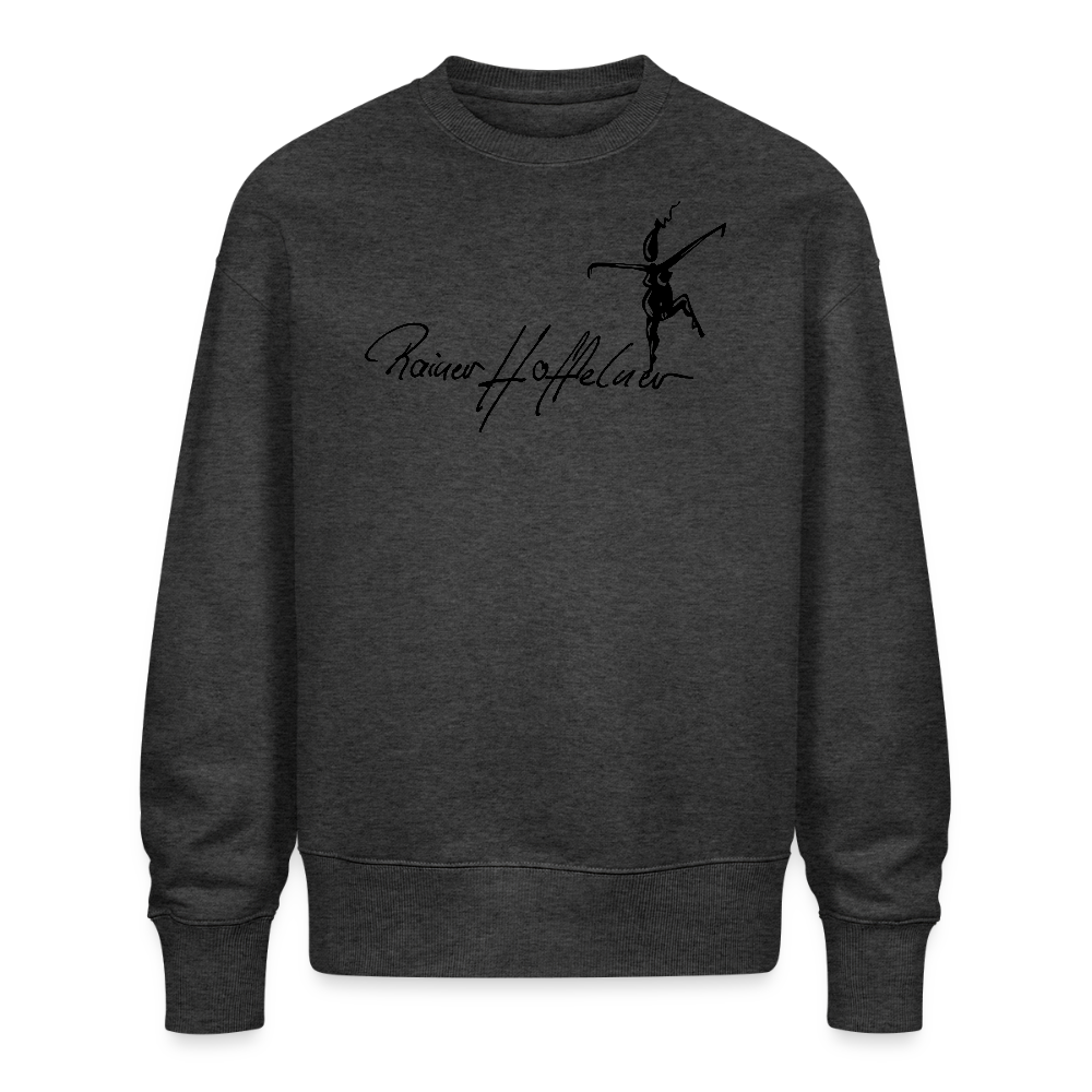 Unisex Oversize Bio Pullover mit TUSCHEWEIBCHEN PRINT - Dunkelgrau meliert